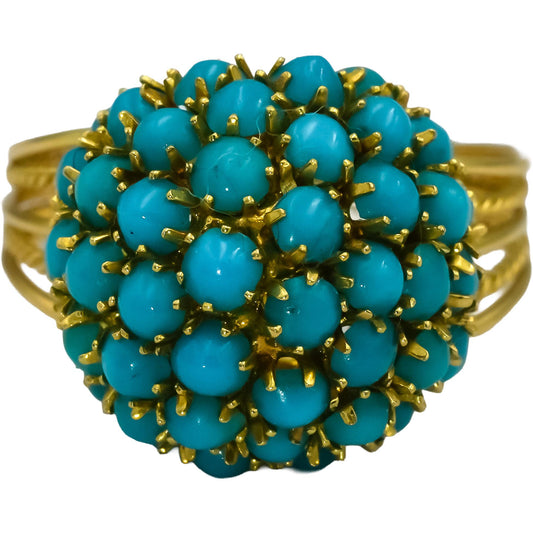 18k Yellow Gold Cabochon Turquoise Cluster Dome Ring Size 8.25