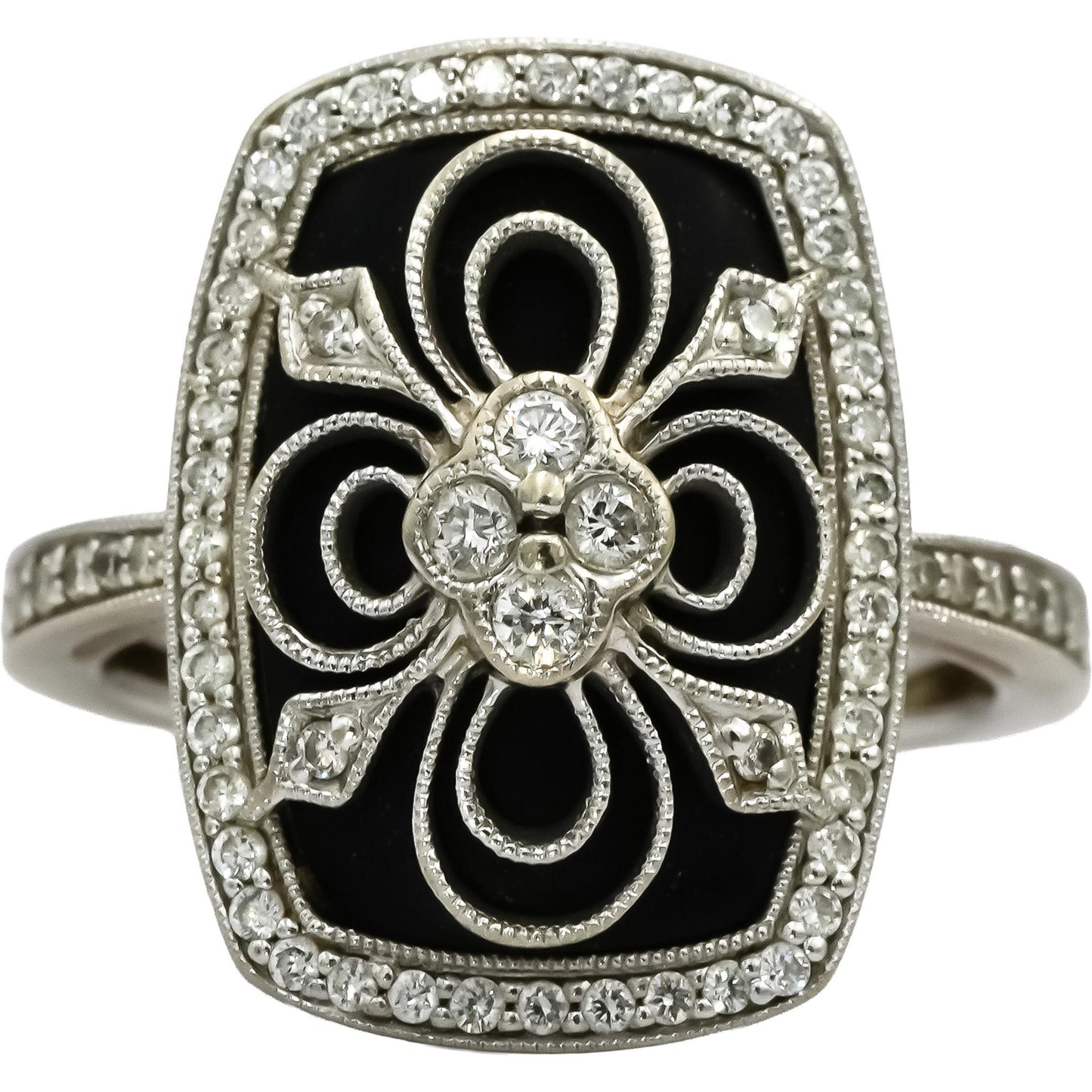 14k White Gold VS Diamond and Onyx Cocktail Ring 0.35CT Size 6.5