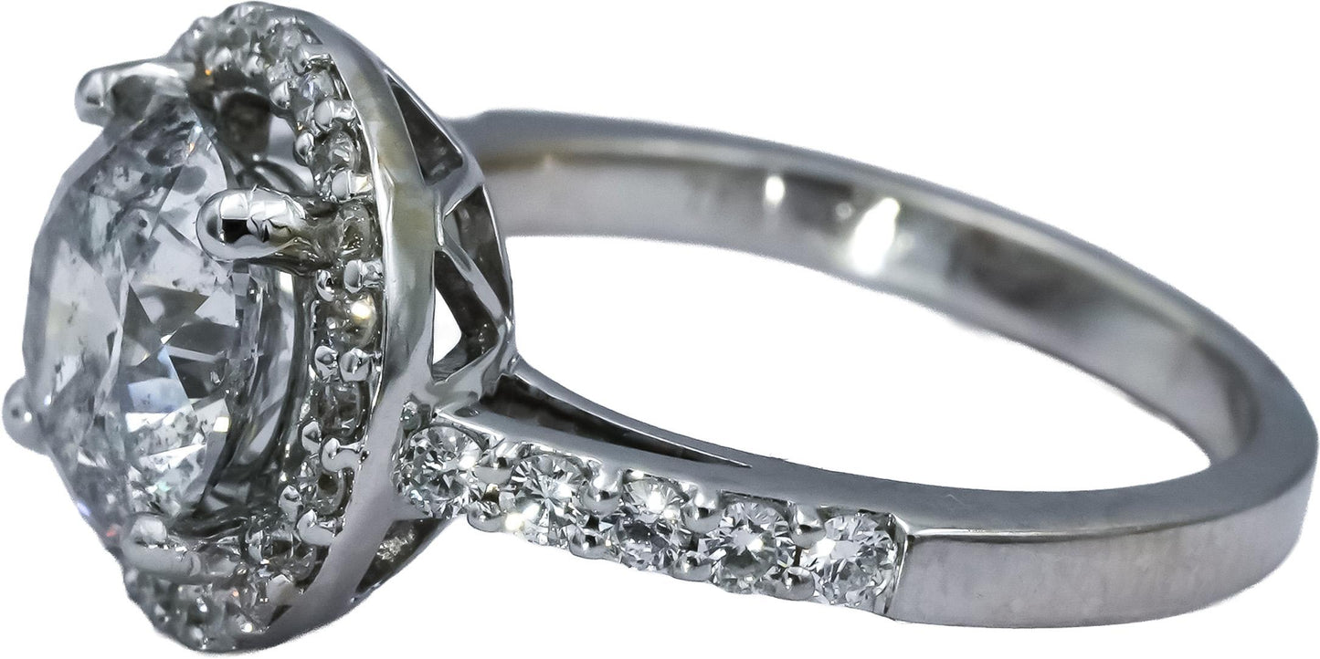 18k White Gold Round Diamond Engagement Ring 2.52CT w/ 2.12CT Center Size 5.5