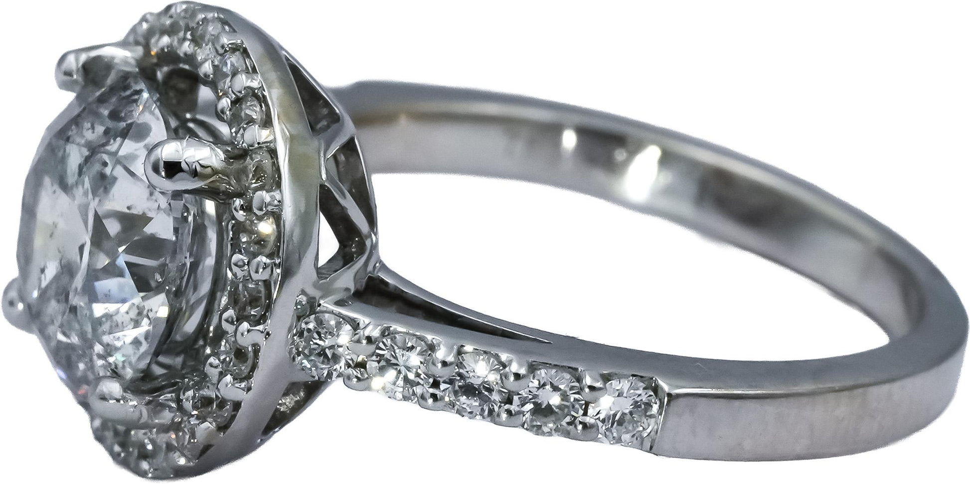 18k White Gold Round Diamond Engagement Ring 2.52CT w/ 2.12CT Center Size 5.5