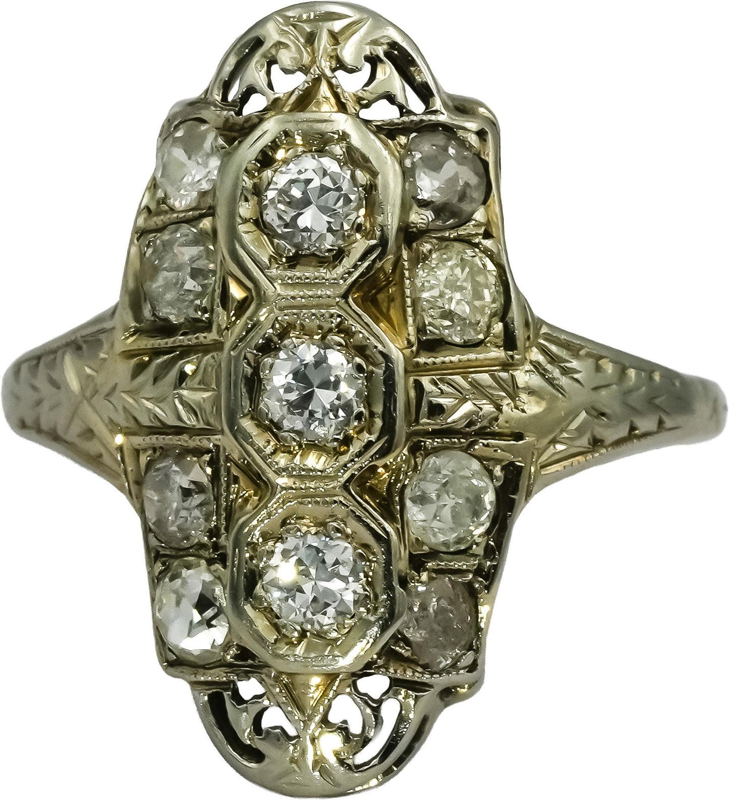 Vintage Antique 18k White Gold Diamond Filigree Dinner Ring 0.60CT Size 5.25