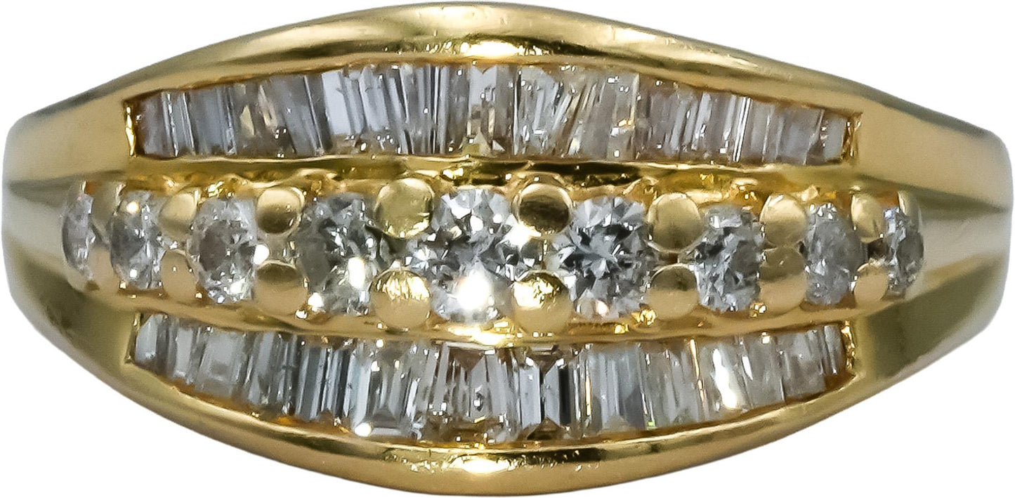 14k Yellow Gold Round and Baguette Cut Diamond Band Ring 0.50CT Size 7