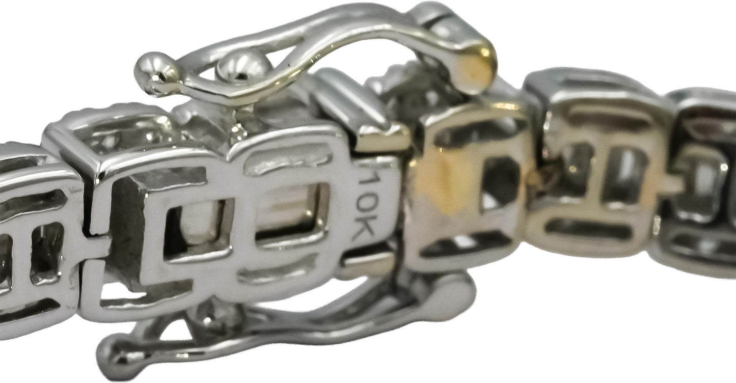 10k White Gold Round and Baguette Cut Diamond Line Bracelet 6.0CT