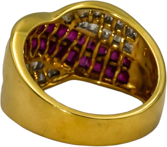 LE VIAN 18k Yellow Gold Diamond and Ruby Crossover Band Ring 2.0CT Size 7