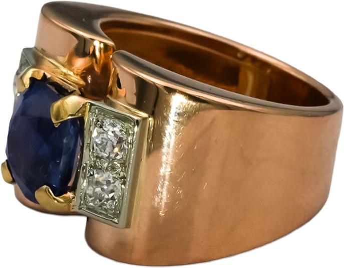 18k Rose Gold Retro Antique VS Diamond and Sapphire Ring 2.25CT Size 4.75
