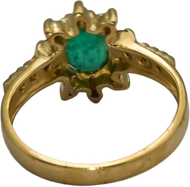 14k Yellow Gold Diamond and Emerald Cocktail Ring 0.65CT Size 6.25