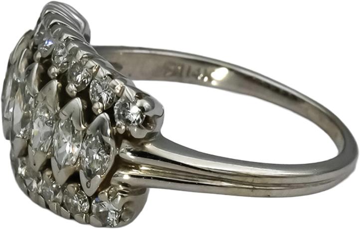 Vintage 14k White Gold VS Round and Marquise Diamond Ring 1.0CT Size 7