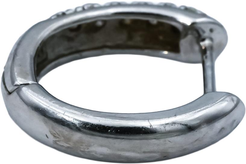 14k White Gold Round Pave Diamond Hoop Huggie Earrings 0.10CT
