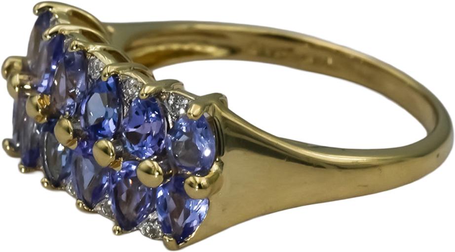 14k Yellow Gold Pear Tanzanite Cocktail Ring 2.40CT Size 8.25 w/ Diamond Accents