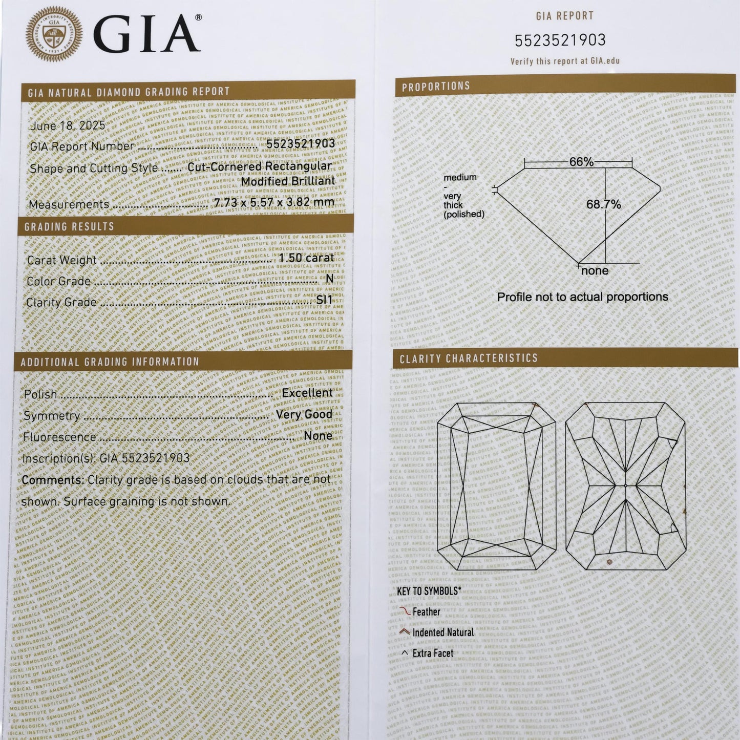 GIA Certified 14k Yellow Gold SI1/N Radiant Cut Diamond Pendant Necklace 1.50CT