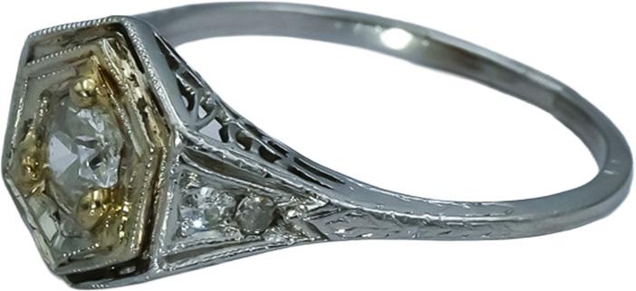 Art Deco Antique Platinum Diamond Filigree Ring 0.35CT Size 6.5
