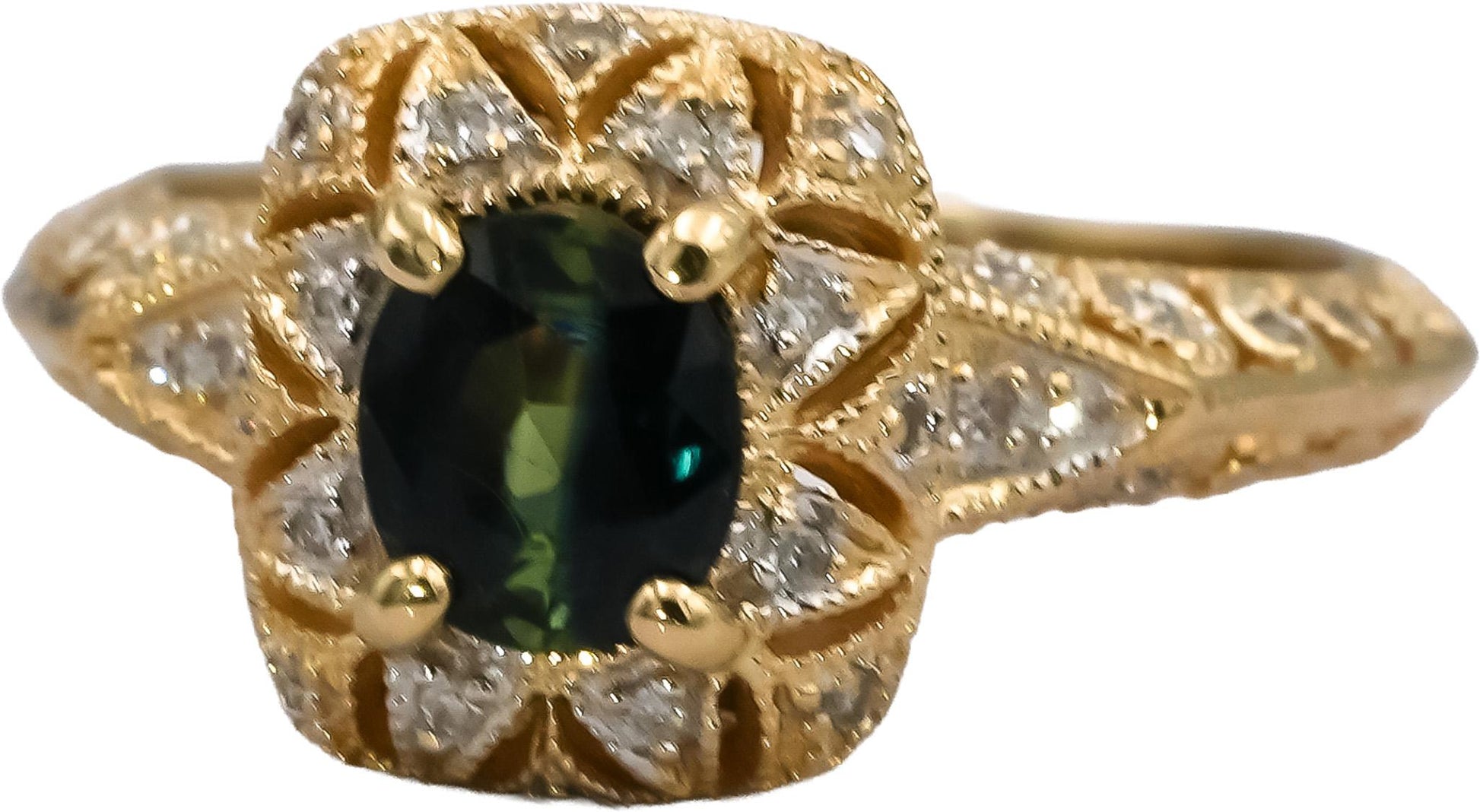14k Yellow Gold Diamond and Bi-Color Sapphire Cocktail Ring 1.28CT Size 8
