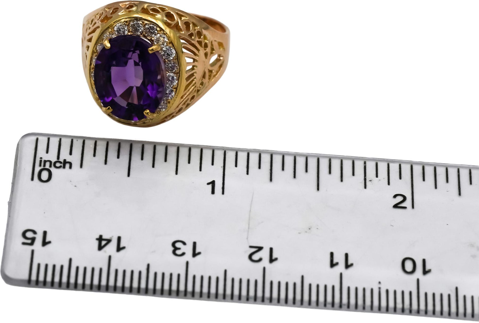 14k Yellow Gold Diamond and Amethyst Cocktail Ring 8.50CT Size 8.75
