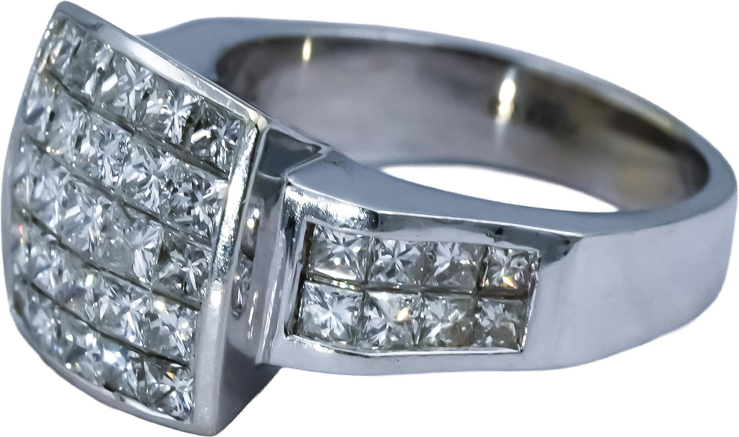 18k White Gold VS Princess Cut Diamond Cocktail Ring 2.50CT Size 5.5