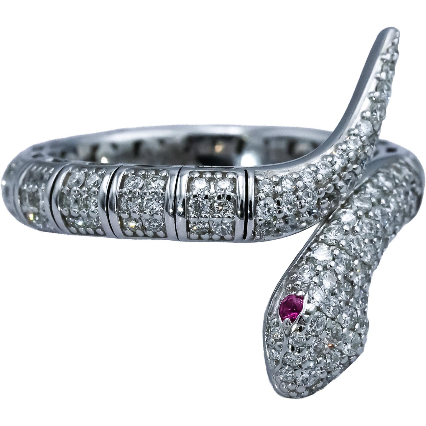 14k White Gold VS Diamond Semi-Flexible Snake Ring 0.75CT Size 7