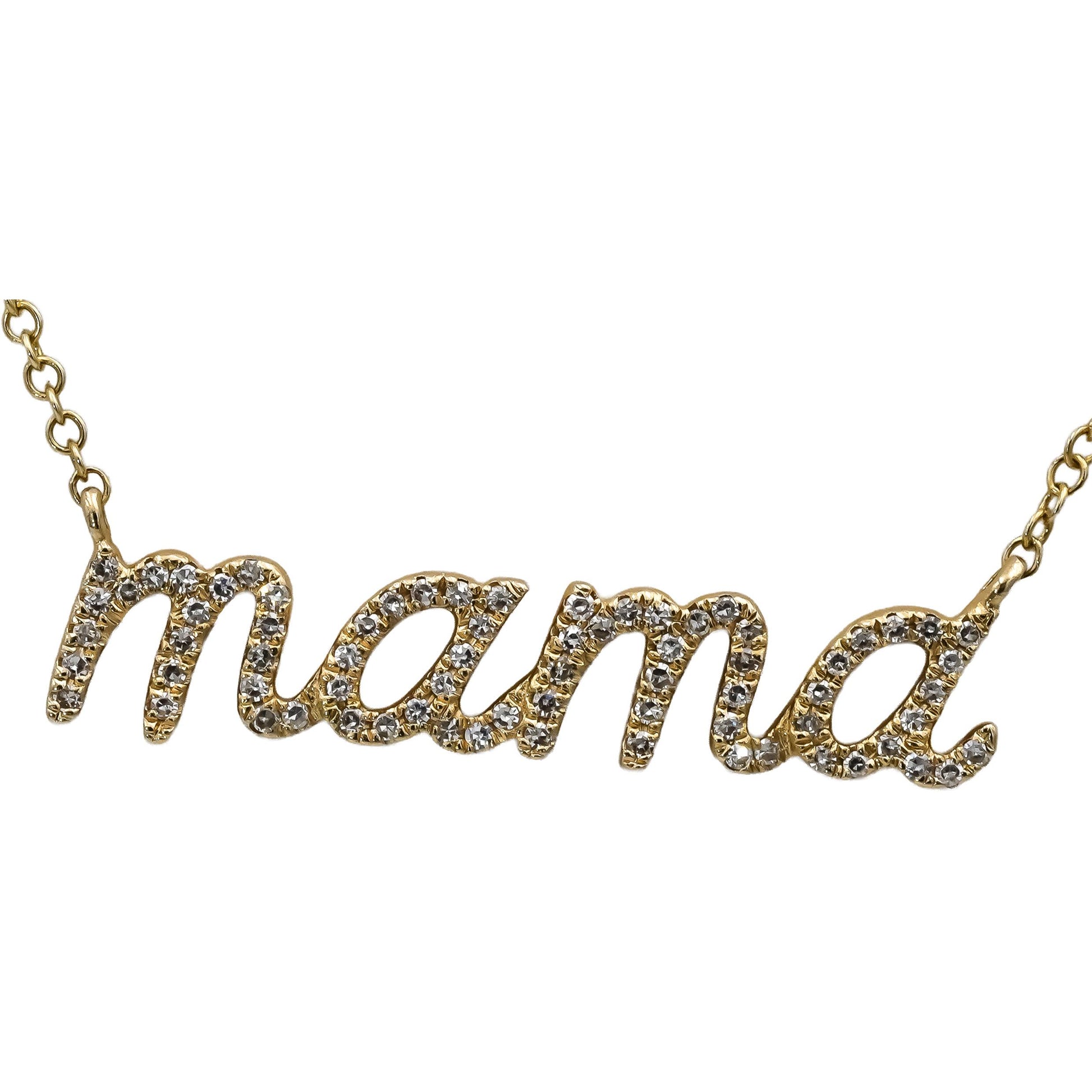 14k Yellow Gold Round Diamond "MAMA" Pendant Necklace 0.27CT