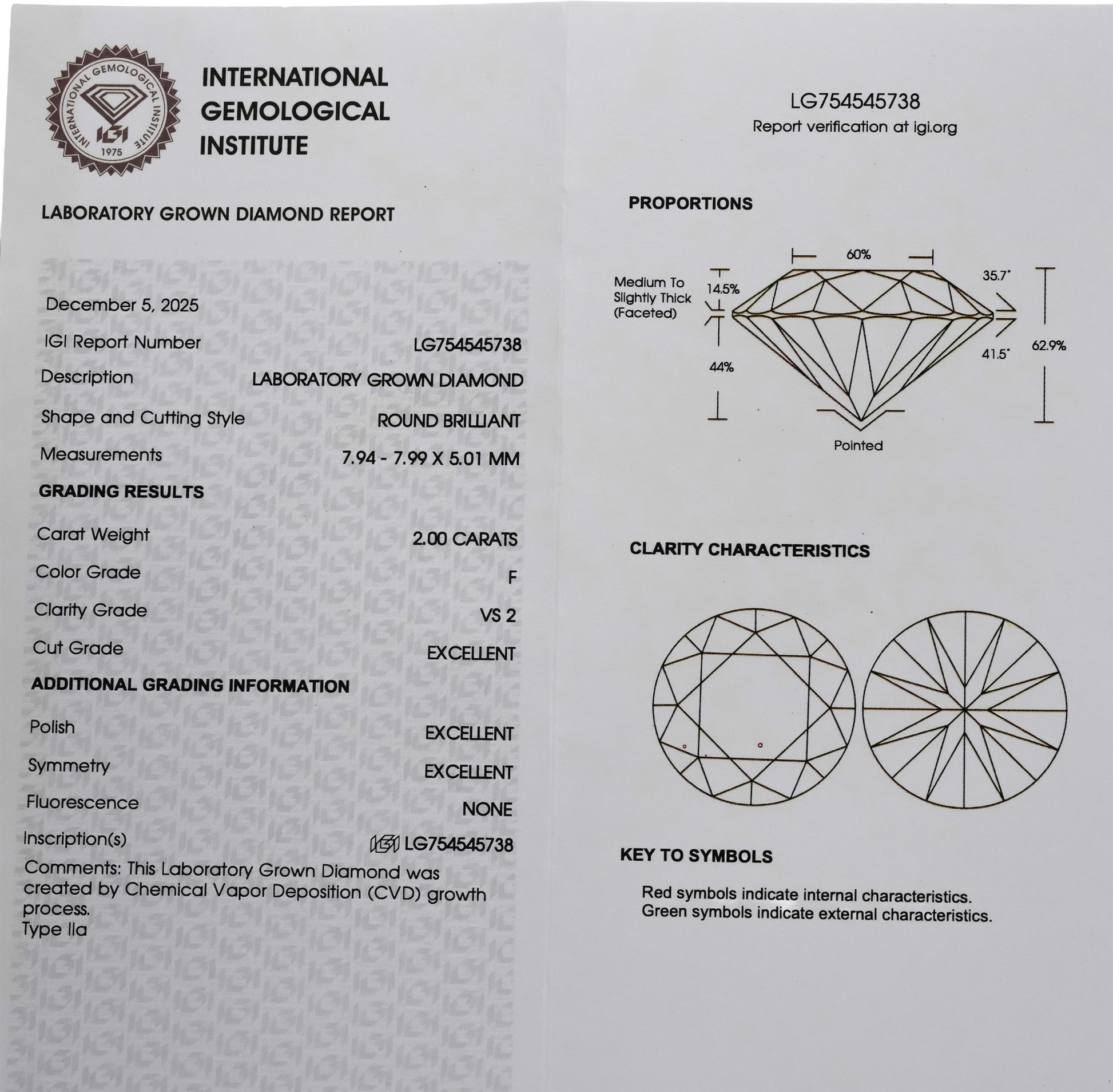 IGI Certified 14k White Gold VS2/E-F Lab-Grown Diamond Stud Earrings 4.0CT