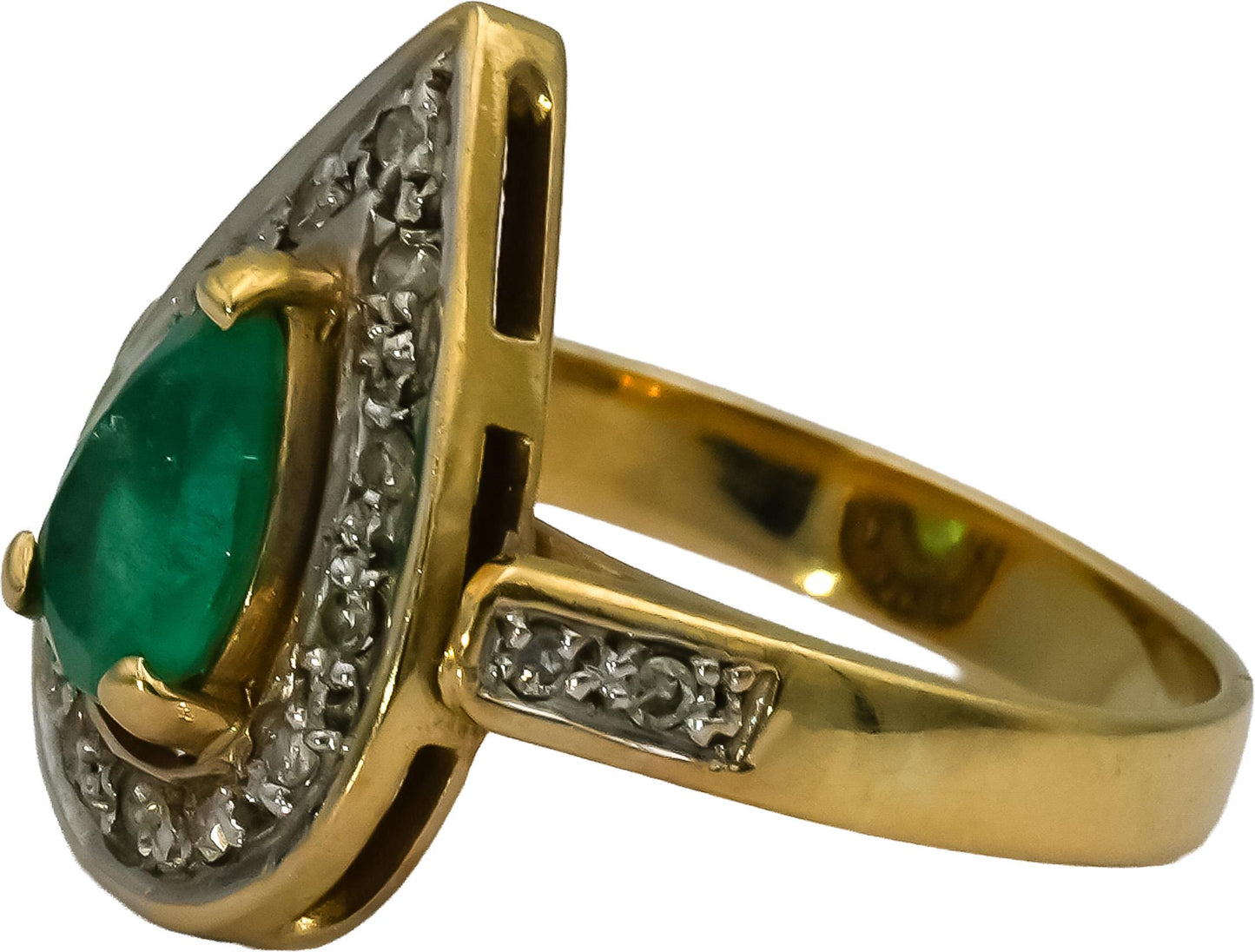 18k Yellow Gold Diamond and Emerald Cocktail Ring 0.85CT Size 5