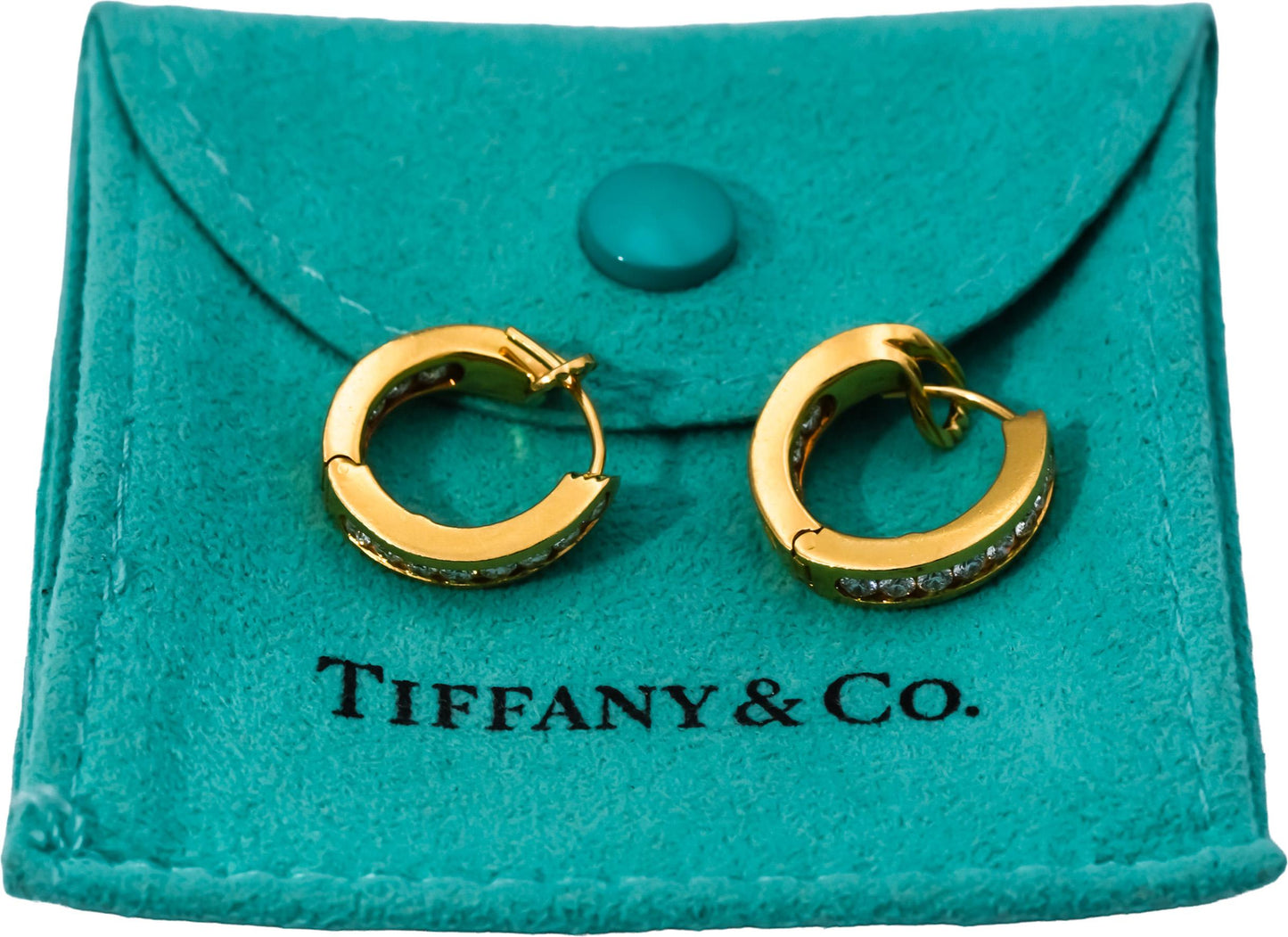 TIFFANY & CO. 18k Gold VS Diamond Inside Out Hoop Huggie Earrings 1.0CT