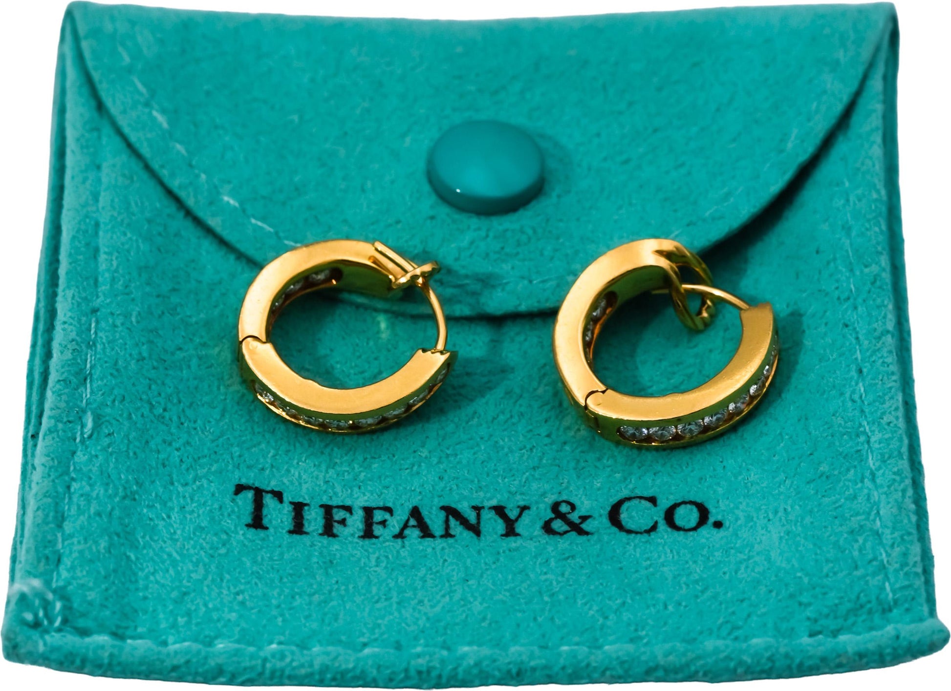 TIFFANY & CO. 18k Gold VS Diamond Inside Out Hoop Huggie Earrings 1.0CT