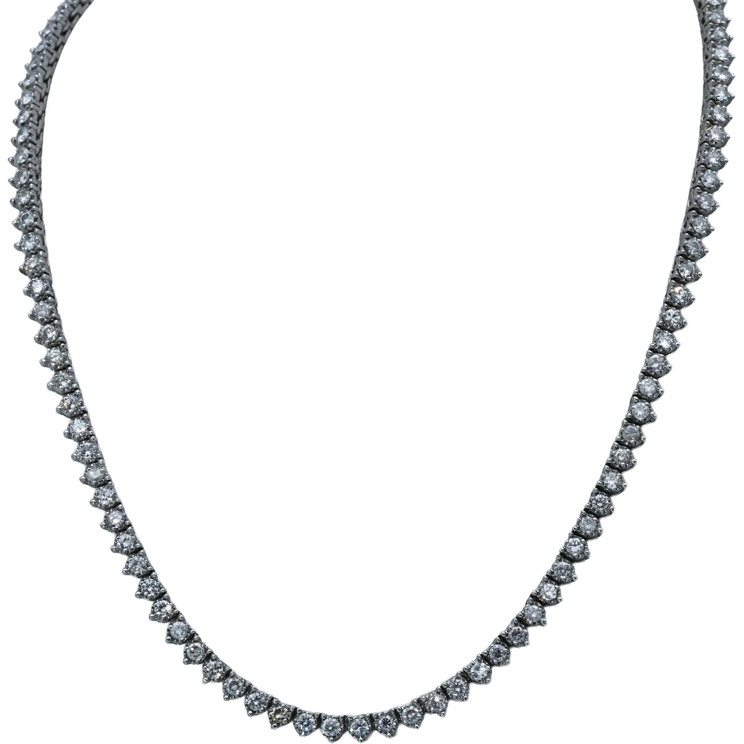 14k White Gold Round Diamond Three Prong Tennis Necklace 11.50CT