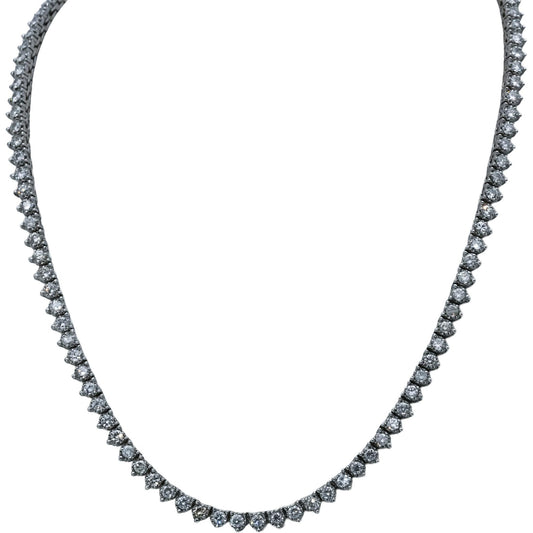 14k White Gold Round Diamond Three Prong Tennis Necklace 11.50CT
