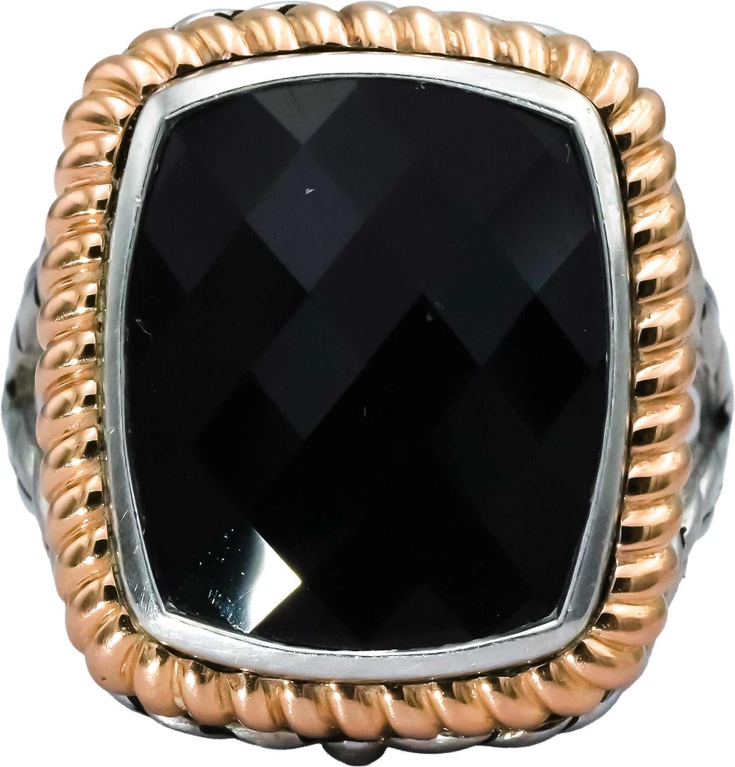HERA 18k Yellow Gold Sterling Silver Onyx Solitaire Ring Size 7