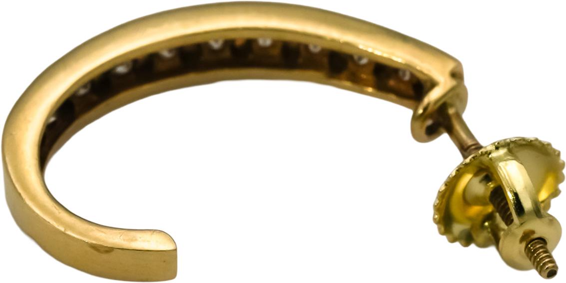 14k Yellow Gold VS Round Channel Set Diamond Curved Screw Back Earrings 0.55CT