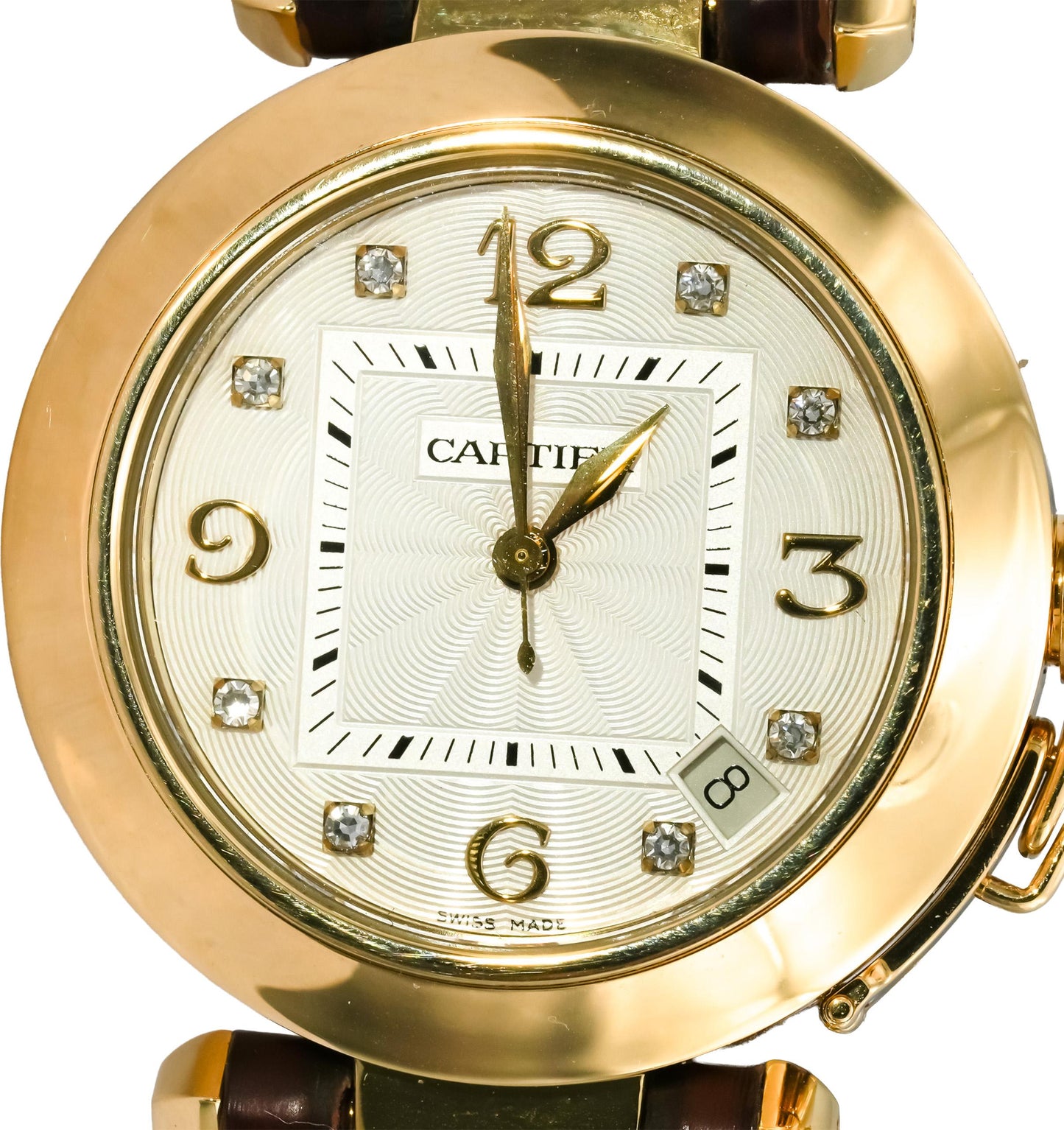 CARTIER 18k Yellow Gold Pasha De Cartier Diamond Dial & Crown Watch Ref 1035