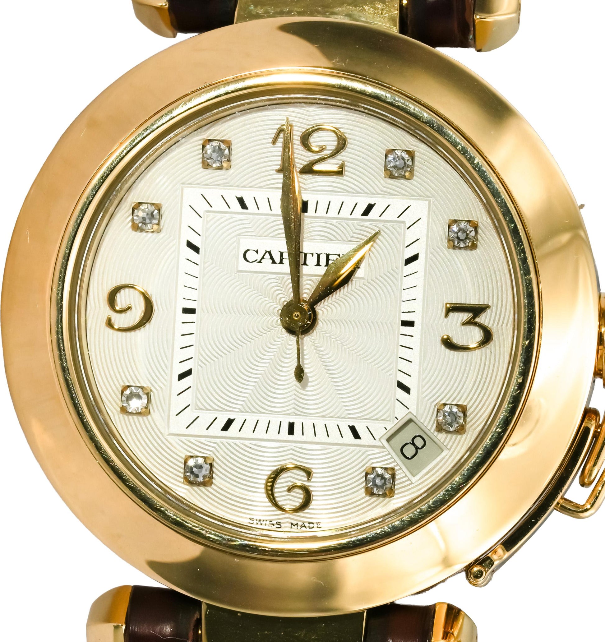 CARTIER 18k Yellow Gold Pasha De Cartier Diamond Dial & Crown Watch Ref 1035