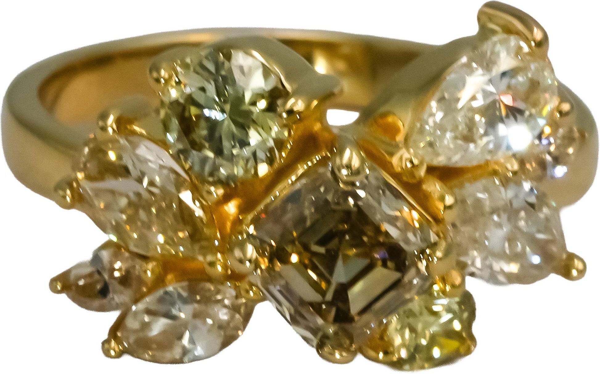 14k Yellow Gold Mixed Cut Diamond Cocktail Ring 2.66CT w/ 1.97CT Center Sz 6.5