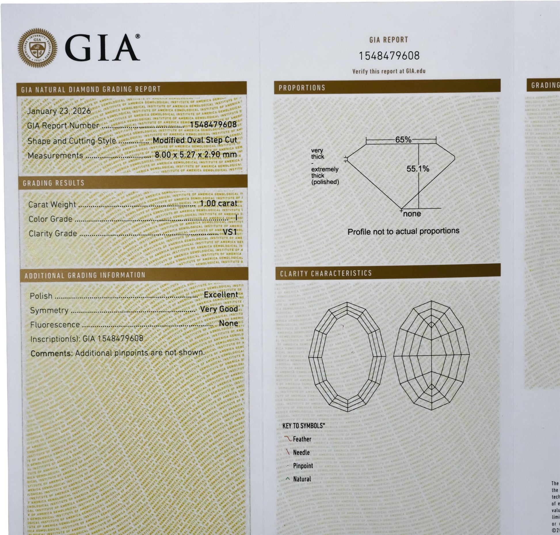 GIA Certified VS1/I Oval Step Cut Natural Diamond Loose Stone 1.00CT