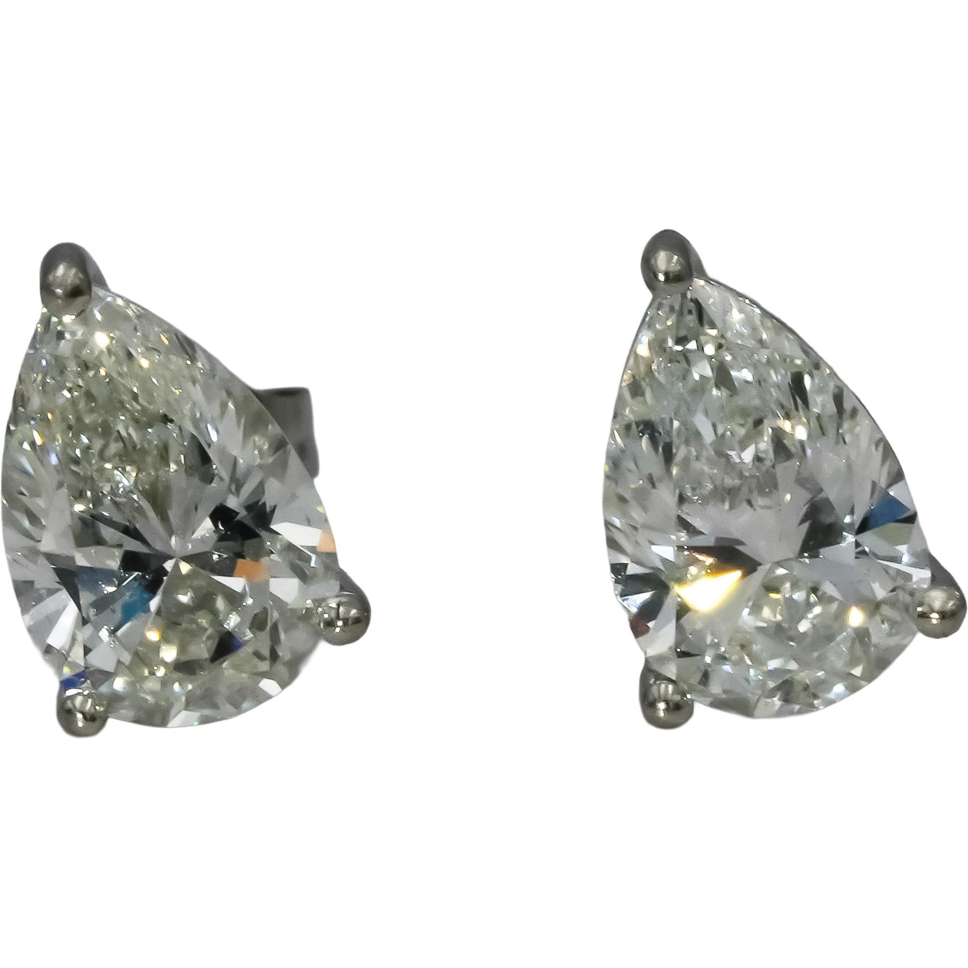 IGI 14k White Gold VVS2-VS1/E-F Pear Cut Lab-Grown Diamond Stud Earrings 3.78CT