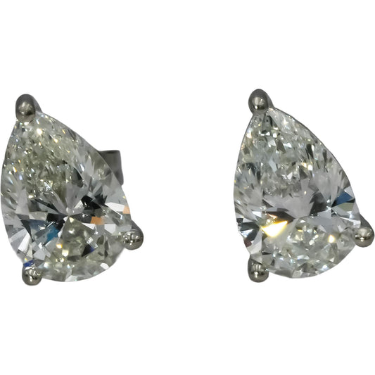 IGI 14k White Gold VVS2-VS1/E-F Pear Cut Lab-Grown Diamond Stud Earrings 3.78CT