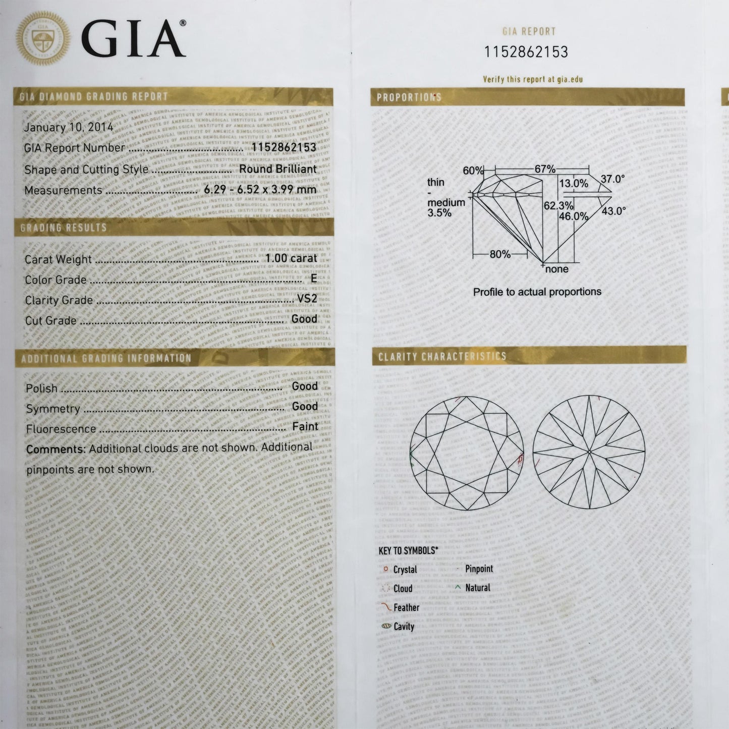 GIA Certified VS2/E Round Cut Natural Diamond Loose Stone 1.00CT