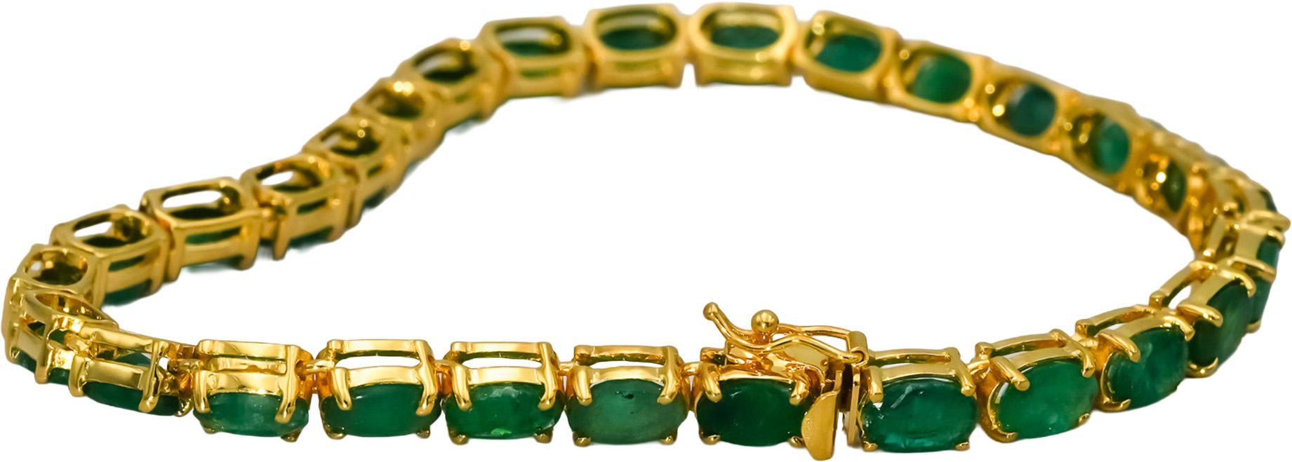 14k Yellow Gold Oval Cut Emerald Tennis Bracelet 11.50CT