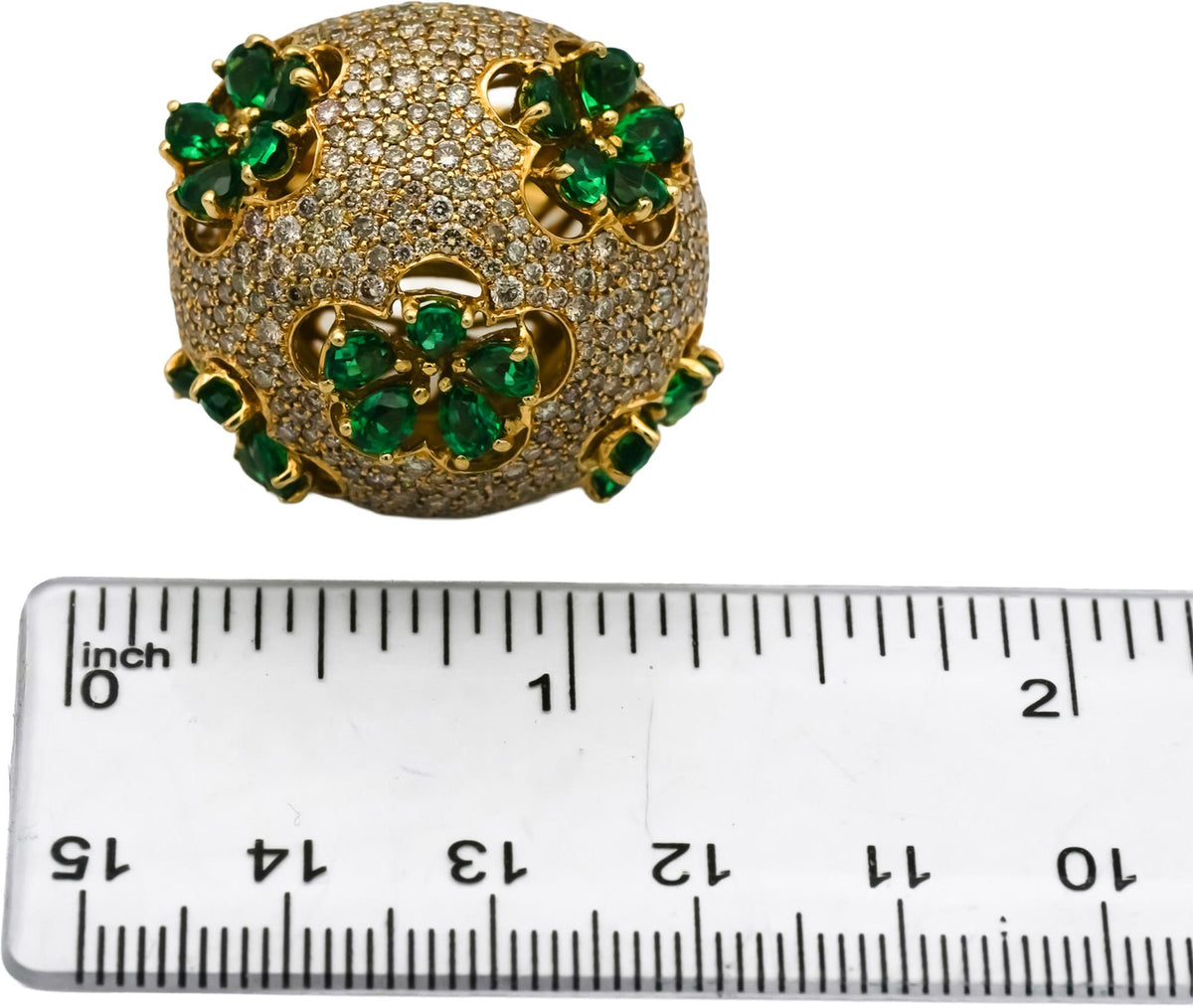 18k Yellow Gold Diamond and Tourmaline Floral Dome Cocktail Ring 7.50CT Sz 7