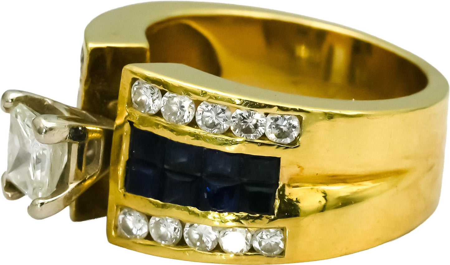 18k Yellow Gold VS diamond and Sapphire Cocktail Ring 2.50CT w/ .50CT Center