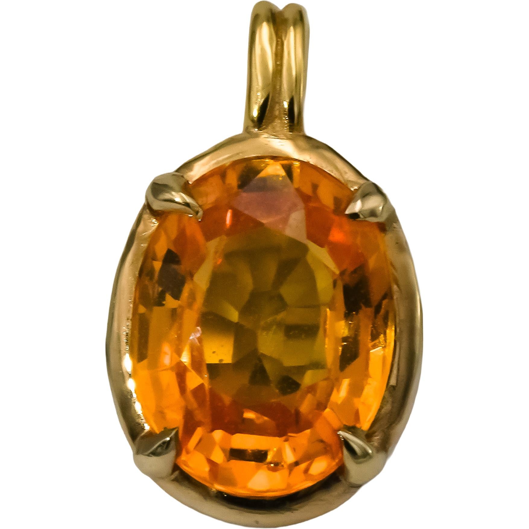 14k Yellow Gold Oval Cut Orange Sapphire Solitaire Pendant 1.50CT
