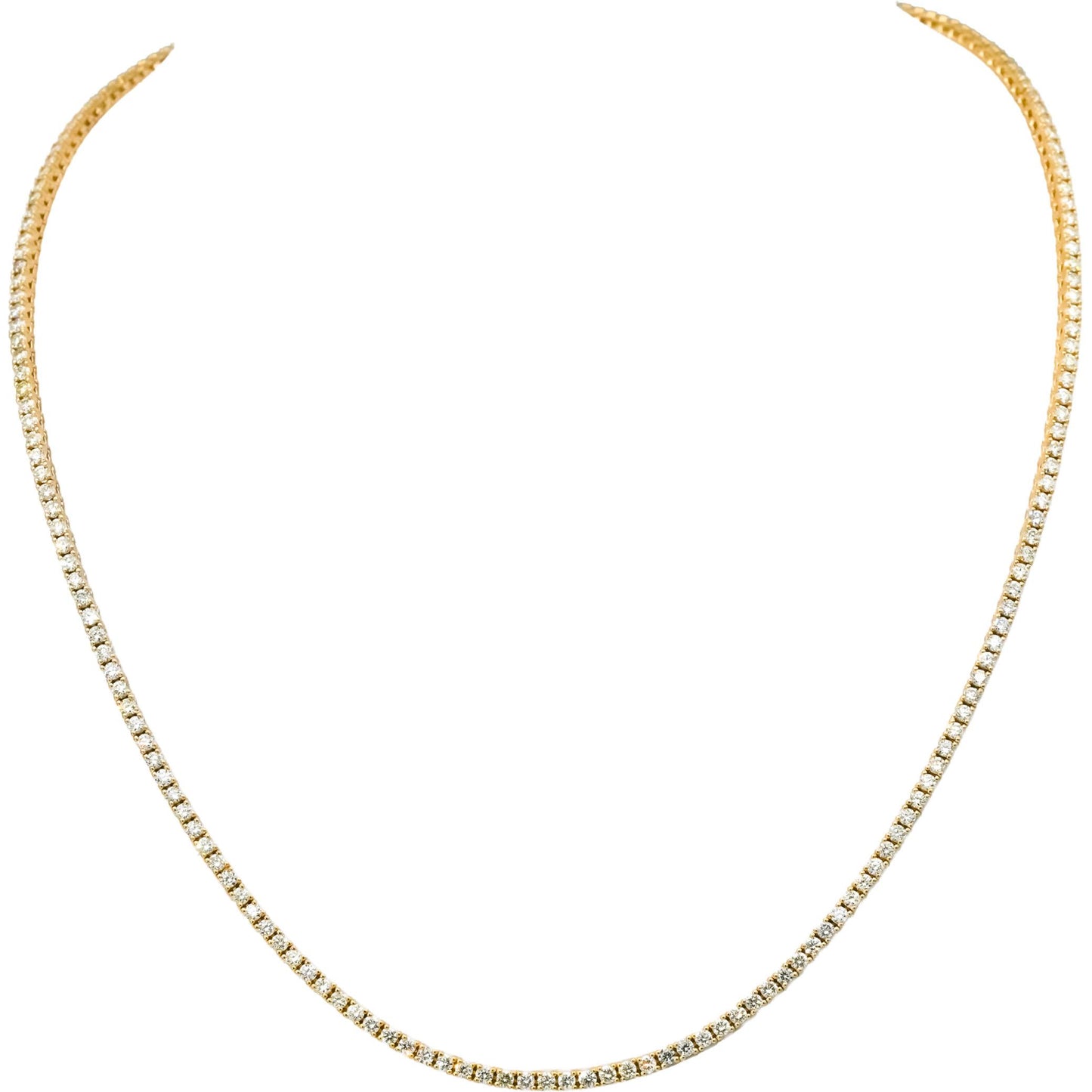 14k Yellow Gold VS Round Natural Diamond Tennis Necklace 4.97CT