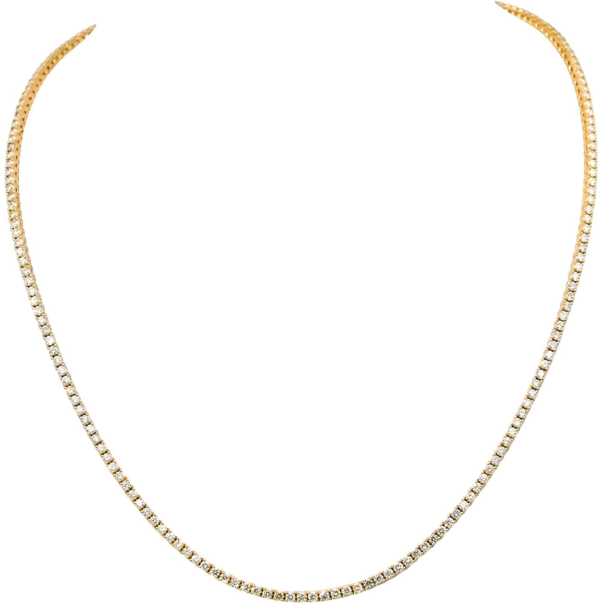 14k Yellow Gold VS Round Natural Diamond Tennis Necklace 4.97CT