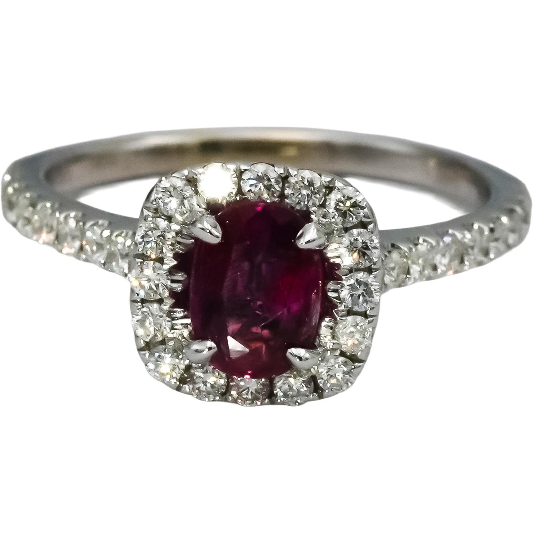 14k White Gold Diamond and Ruby Cocktail Ring 1.43CT Size 6.75