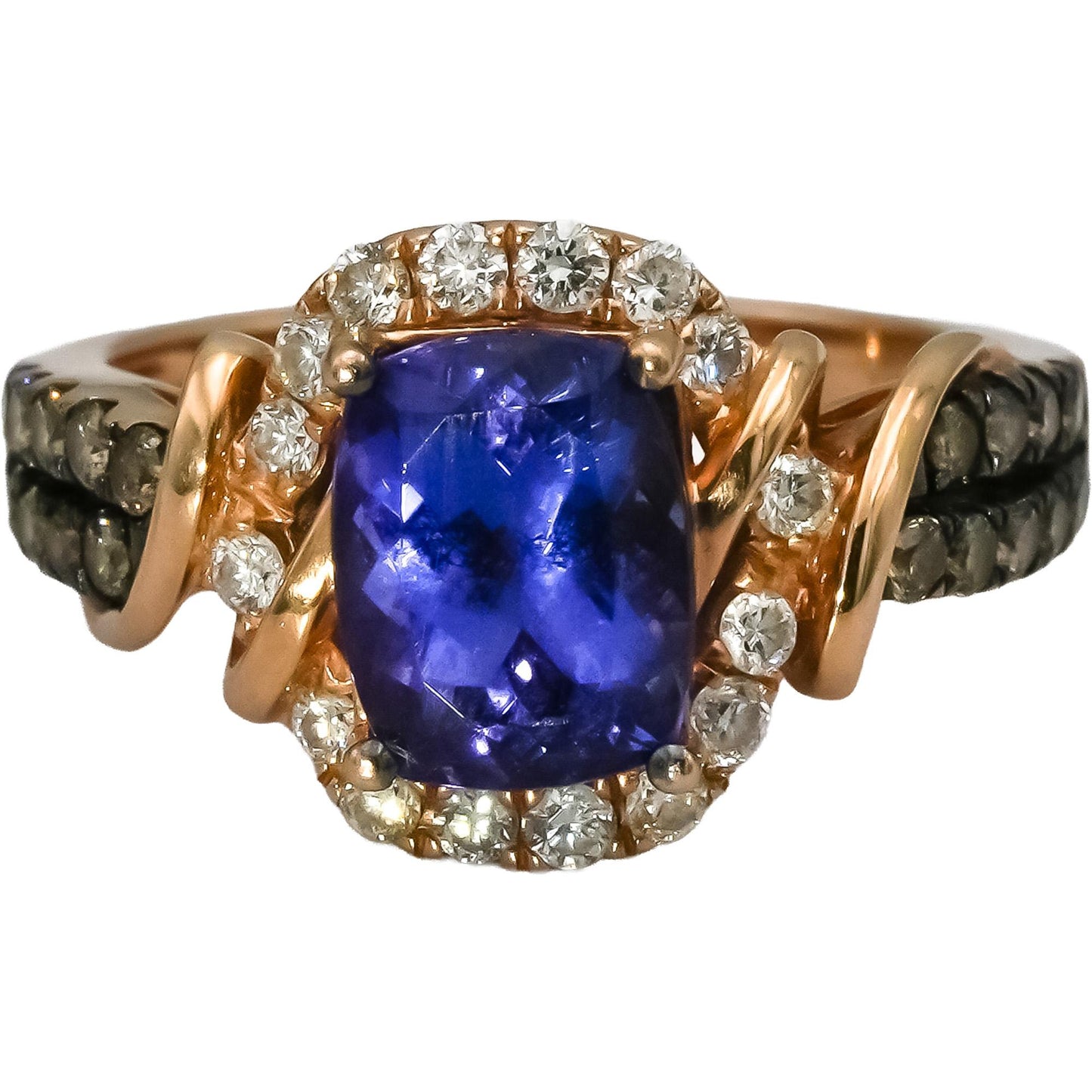 LE VIAN 14k Rose Gold Diamond & "Blueberry" Tanzanite Ring 2.0CT Size 7