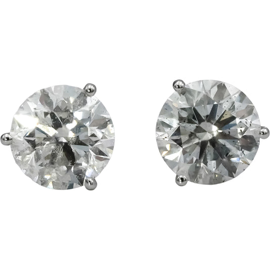HRD Certified 14k White Gold Round Natural Diamond Martini Stud Earrings 6.03CT