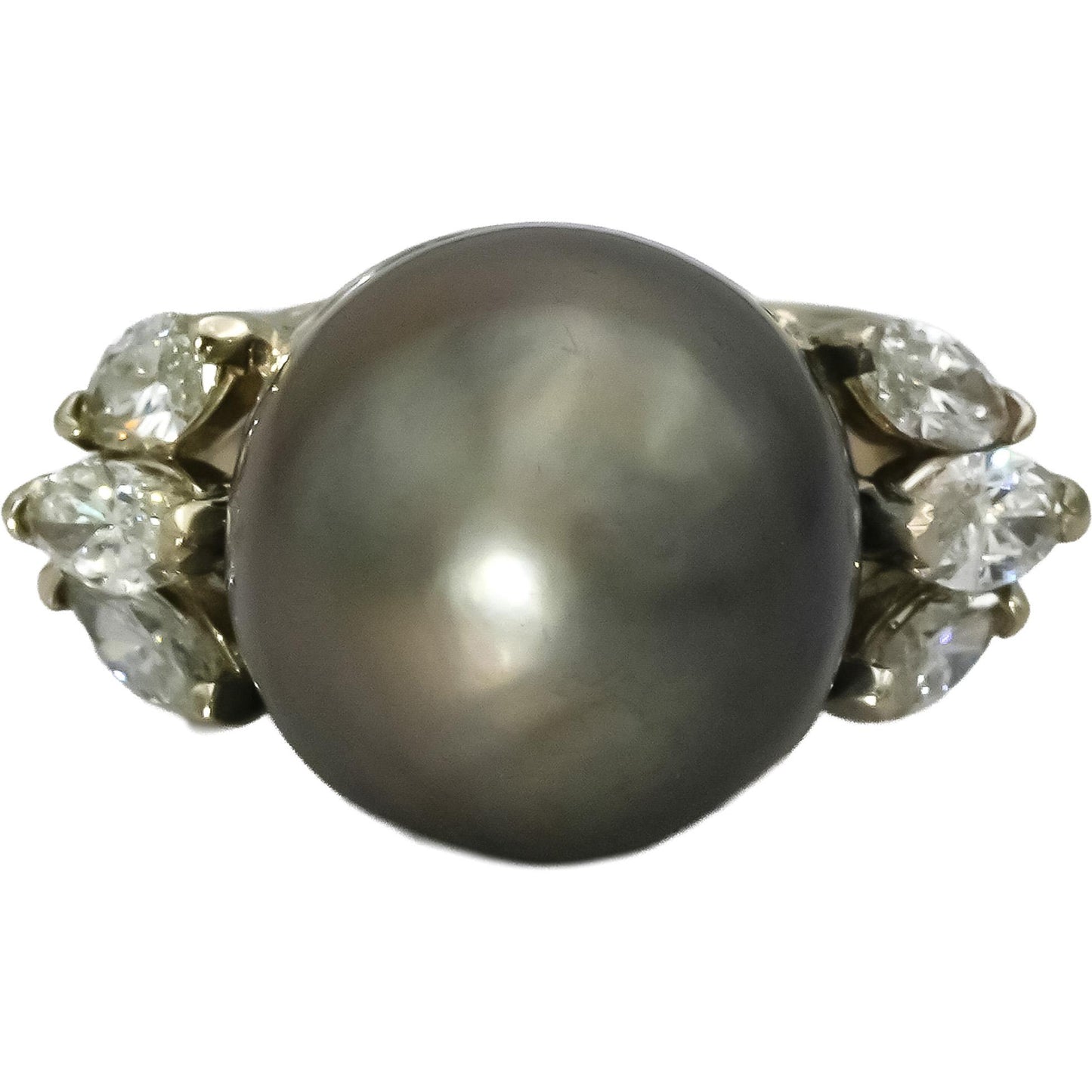 18k White Gold Diamond and Gray Pearl Cocktail Ring 1.10-1.25CT Size 5