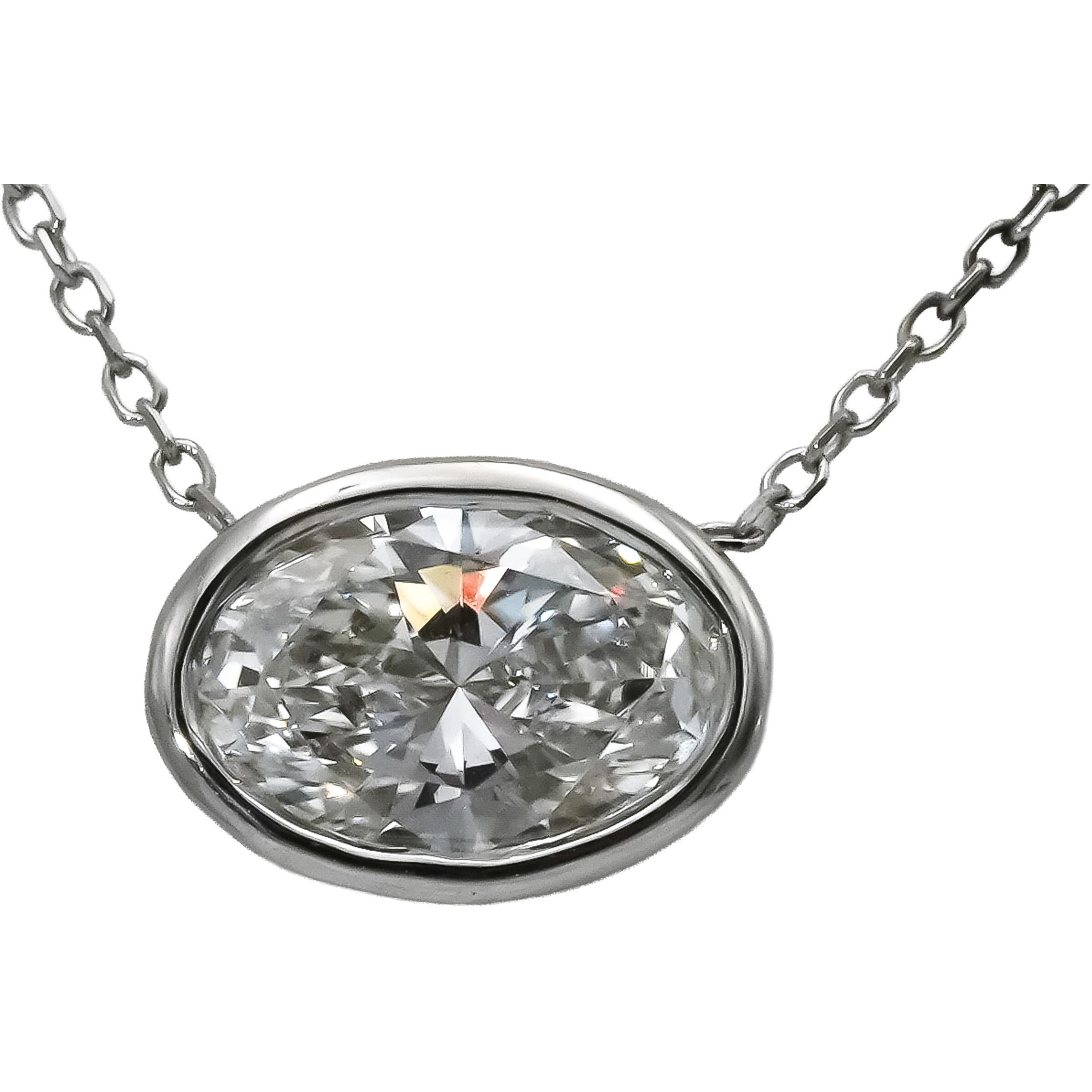 14k White Gold VS Oval Lab-Grown Diamond Solitaire Pendant Necklace 0.98CT
