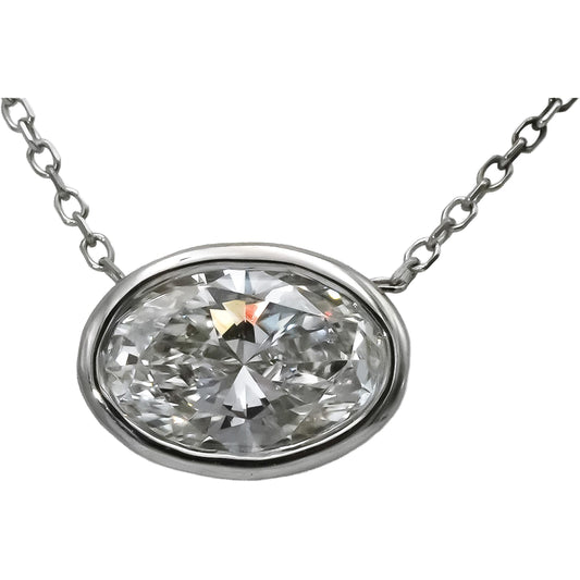 14k White Gold VS Oval Lab-Grown Diamond Solitaire Pendant Necklace 0.98CT