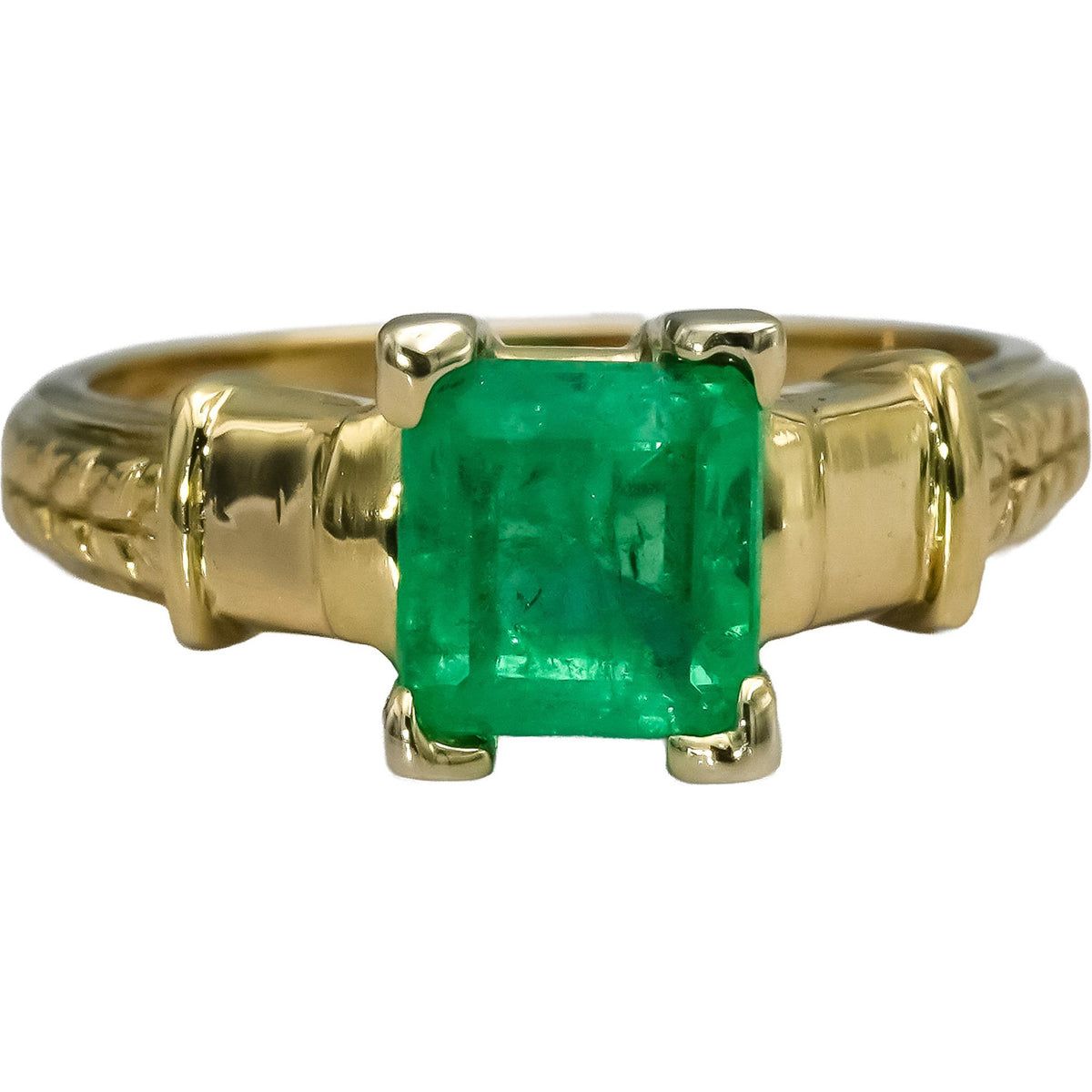 14k Yellow Gold Emerald Solitaire Ring 1.50CT Size 6
