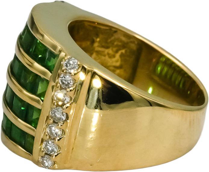 14k Yellow Gold Diamond and Emerald Cocktail Ring 2.70CT Size 5.75