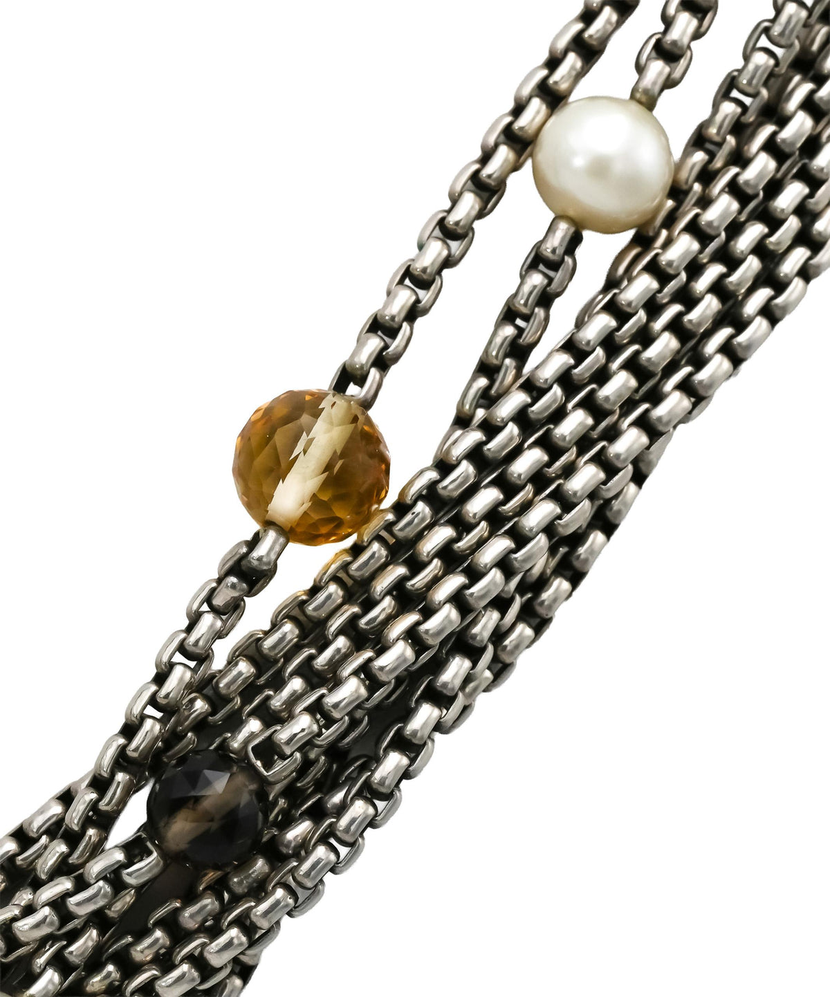 DAVID YURMAN 18k Gold Sterling Silver Gemstone Multistrand Necklace w/ Pouch